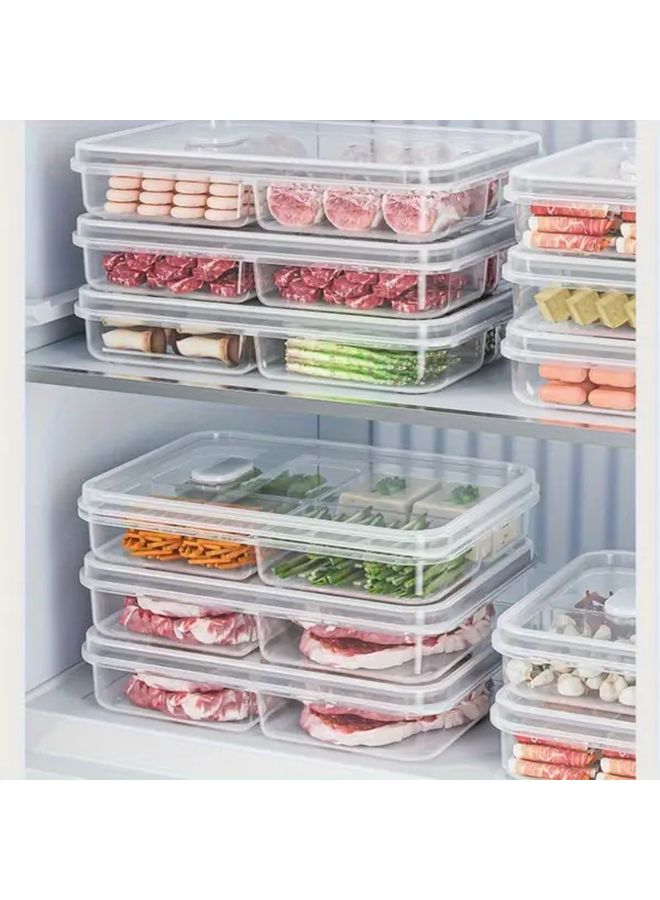 5Pcs Two Part Grid Clear Plastic Food Storage Containers Stackable Fridge Organizer - Image 1